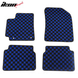 Front Rear Full Set Waterproof Floor Mats for Toyota Corolla 2009-2013 Black Blue Plaid Checkered Carpets PP & Loop Pile Surface & TPE Backing 4PCS