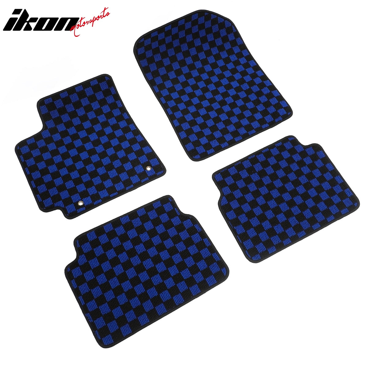 Front Rear Full Set Waterproof Floor Mats for Toyota Corolla 2009-2013 Black Blue Plaid Checkered Carpets PP & Loop Pile Surface & TPE Backing 4PCS