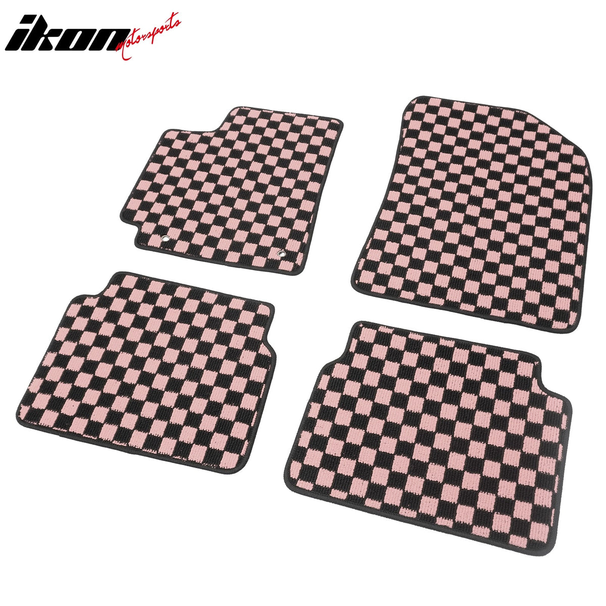 Front Rear Full Set Waterproof Floor Mats for Toyota Corolla 2009-2013 Black Pink Plaid Checkered Carpets PP & Loop Pile Surface & TPE Backing 4PCS