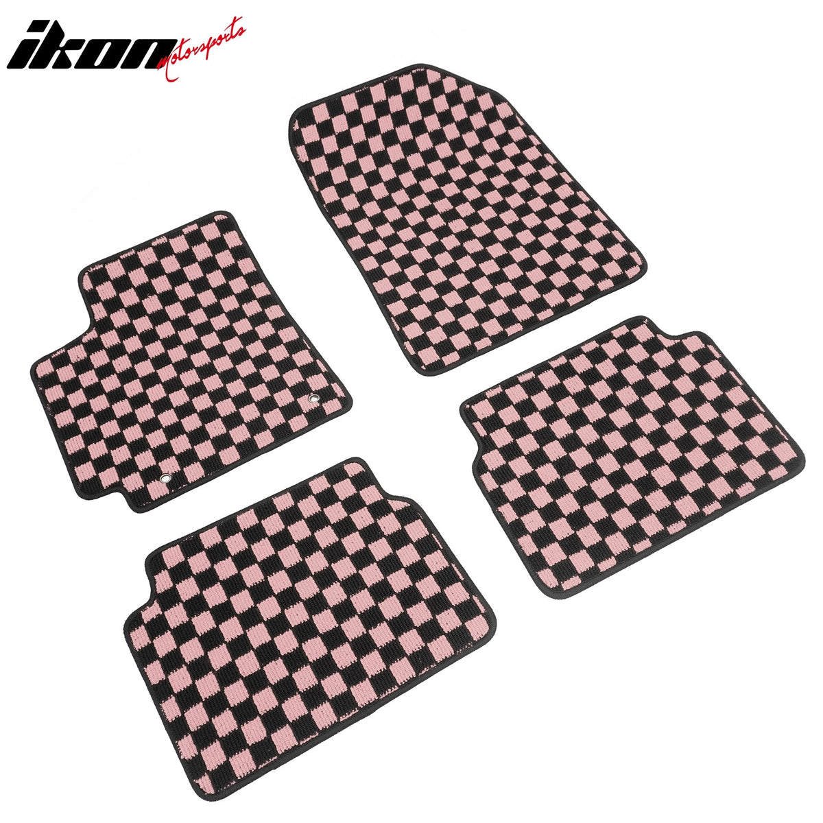 Front Rear Full Set Waterproof Floor Mats for Toyota Corolla 2009-2013 Black Pink Plaid Checkered Carpets PP & Loop Pile Surface & TPE Backing 4PCS