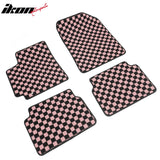 Front Rear Full Set Waterproof Floor Mats for Toyota Corolla 2009-2013 Black Pink Plaid Checkered Carpets PP & Loop Pile Surface & TPE Backing 4PCS