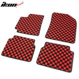 Front Rear Full Set Waterproof Floor Mats for Toyota Corolla 2009-2013 Black Red Plaid Checkered Carpets PP & Loop Pile Surface & TPE Backing 4PCS