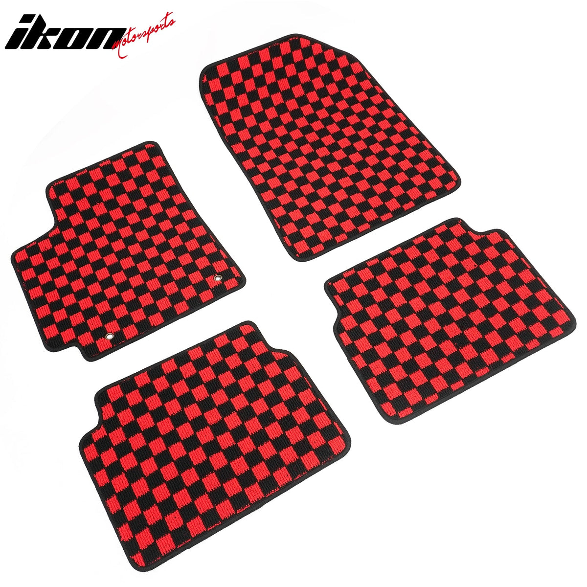 Front Rear Full Set Waterproof Floor Mats for Toyota Corolla 2009-2013 Black Red Plaid Checkered Carpets PP & Loop Pile Surface & TPE Backing 4PCS