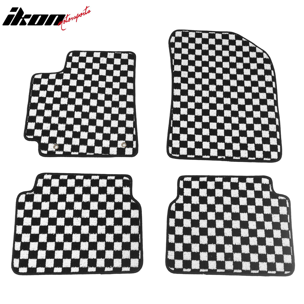 Front Rear Full Set Waterproof Floor Mats for Toyota Corolla 2009-2013 Black White Plaid Checkered Carpets PP & Loop Pile Surface & TPE Backing 4PCS