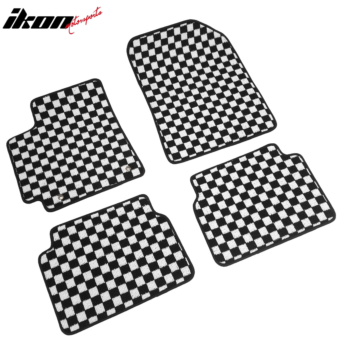 Front Rear Full Set Waterproof Floor Mats for Toyota Corolla 2009-2013 Black White Plaid Checkered Carpets PP & Loop Pile Surface & TPE Backing 4PCS