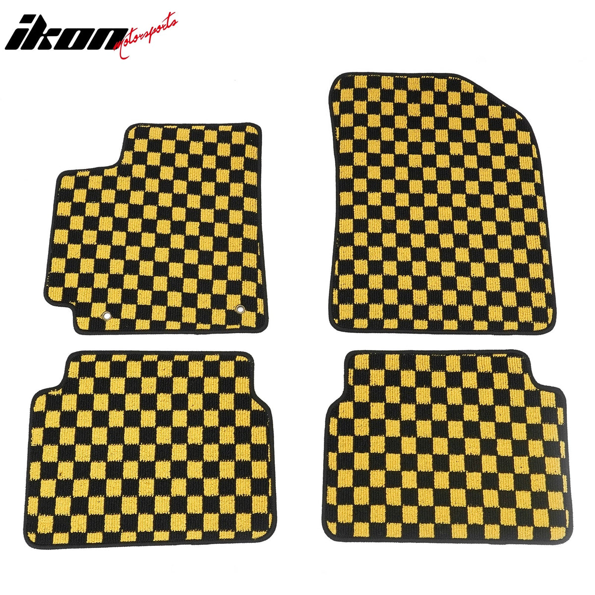 Front Rear Full Set Waterproof Floor Mats for Toyota Corolla 2009-2013 Black Yellow Plaid Checkered Carpets PP & Loop Pile Surface & TPE Backing 4PCS