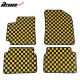 Front Rear Full Set Waterproof Floor Mats for Toyota Corolla 2009-2013 Black Yellow Plaid Checkered Carpets PP & Loop Pile Surface & TPE Backing 4PCS