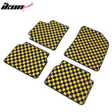 Front Rear Full Set Waterproof Floor Mats for Toyota Corolla 2009-2013 Black Yellow Plaid Checkered Carpets PP & Loop Pile Surface & TPE Backing 4PCS