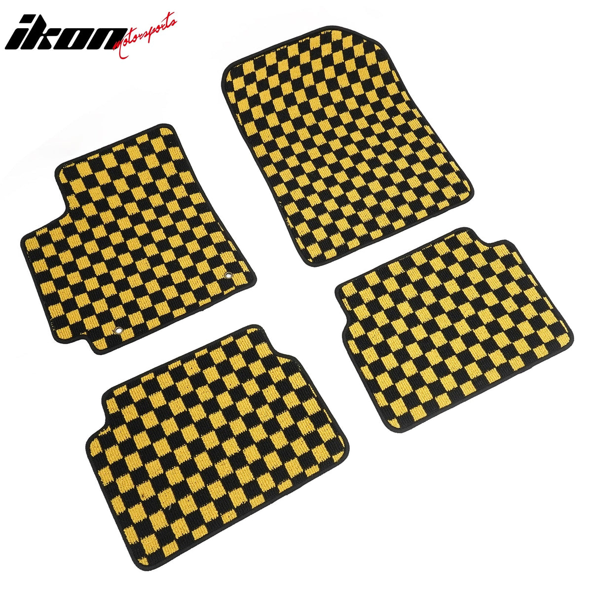 Front Rear Full Set Waterproof Floor Mats for Toyota Corolla 2009-2013 Black Yellow Plaid Checkered Carpets PP & Loop Pile Surface & TPE Backing 4PCS