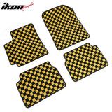 Front Rear Full Set Waterproof Floor Mats for Toyota Corolla 2009-2013 Black Yellow Plaid Checkered Carpets PP & Loop Pile Surface & TPE Backing 4PCS