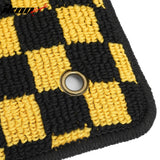 Front Rear Full Set Waterproof Floor Mats for Toyota Corolla 2009-2013 Black Yellow Plaid Checkered Carpets PP & Loop Pile Surface & TPE Backing 4PCS