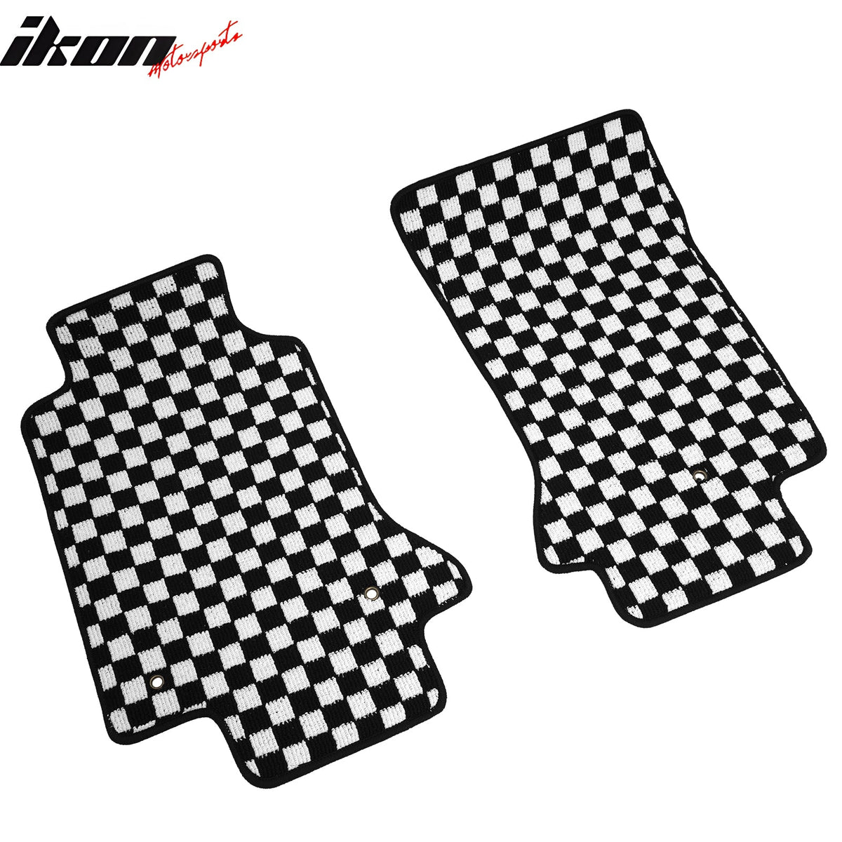 Interior Floor Mats for Chevrolet Corvette 1997-2004 Black White Plaid Checkered Carpets PP & Loop Pile Surface & TPE Backing 2PCS