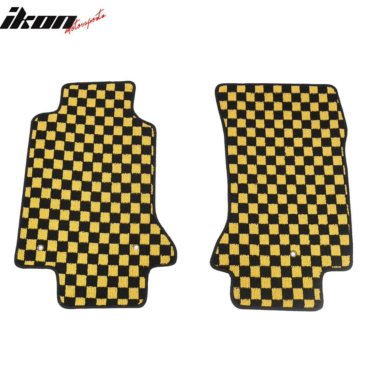 Anti-Slip Waterproof Interior Floor Mats for Chevrolet Corvette 1997-2004 Black Yellow Plaid Checkered Carpets PP & Loop Pile Surface & TPE Backing 2P
