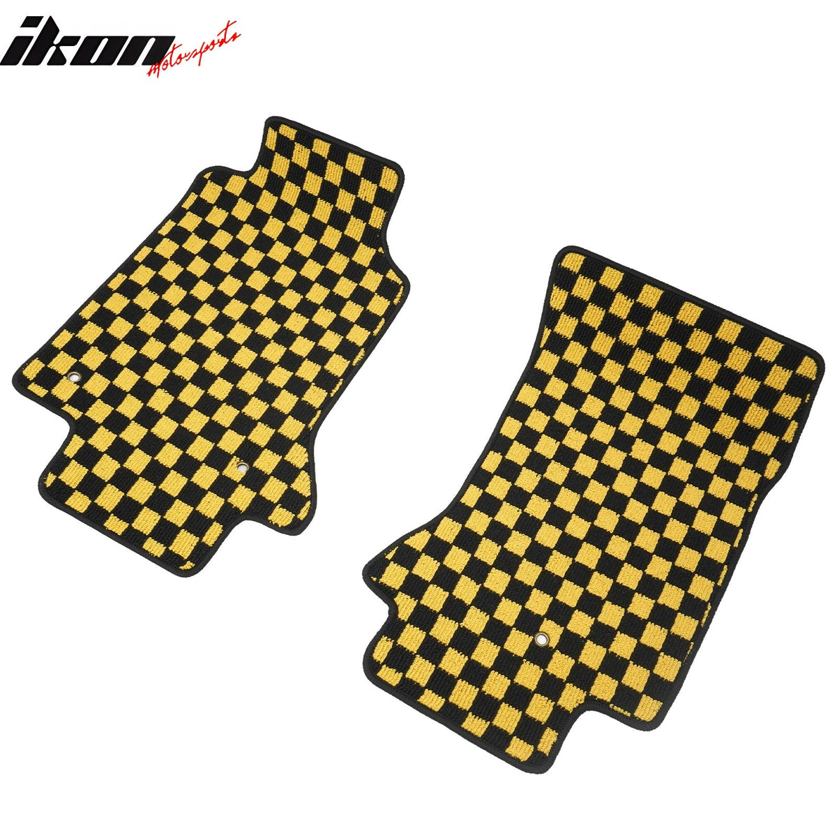 Anti-Slip Waterproof Interior Floor Mats for Chevrolet Corvette 1997-2004 Black Yellow Plaid Checkered Carpets PP & Loop Pile Surface & TPE Backing 2P