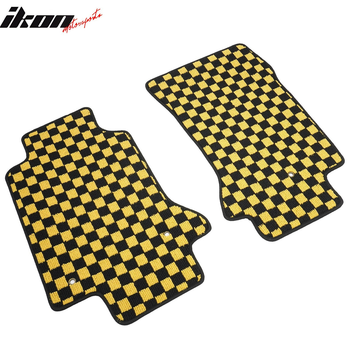 Anti-Slip Waterproof Interior Floor Mats for Chevrolet Corvette 1997-2004 Black Yellow Plaid Checkered Carpets PP & Loop Pile Surface & TPE Backing 2P