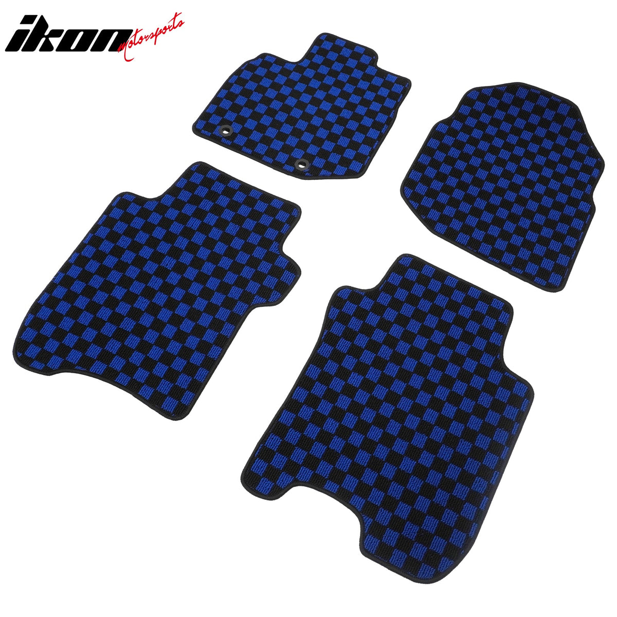 Front Rear Full Set Waterproof Floor Mats for Honda Fit 2009-2013 Black Blue Plaid Checkered Carpets PP & Loop Pile Surface & TPE Backing 4PCS