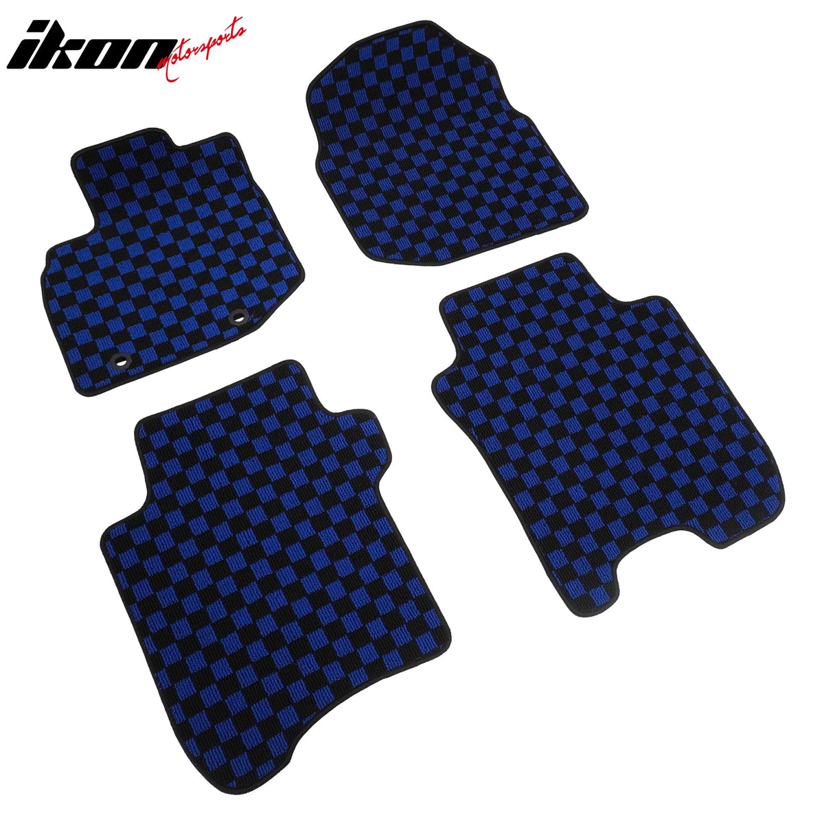 Front Rear Full Set Waterproof Floor Mats for Honda Fit 2009-2013 Black Blue Plaid Checkered Carpets PP & Loop Pile Surface & TPE Backing 4PCS