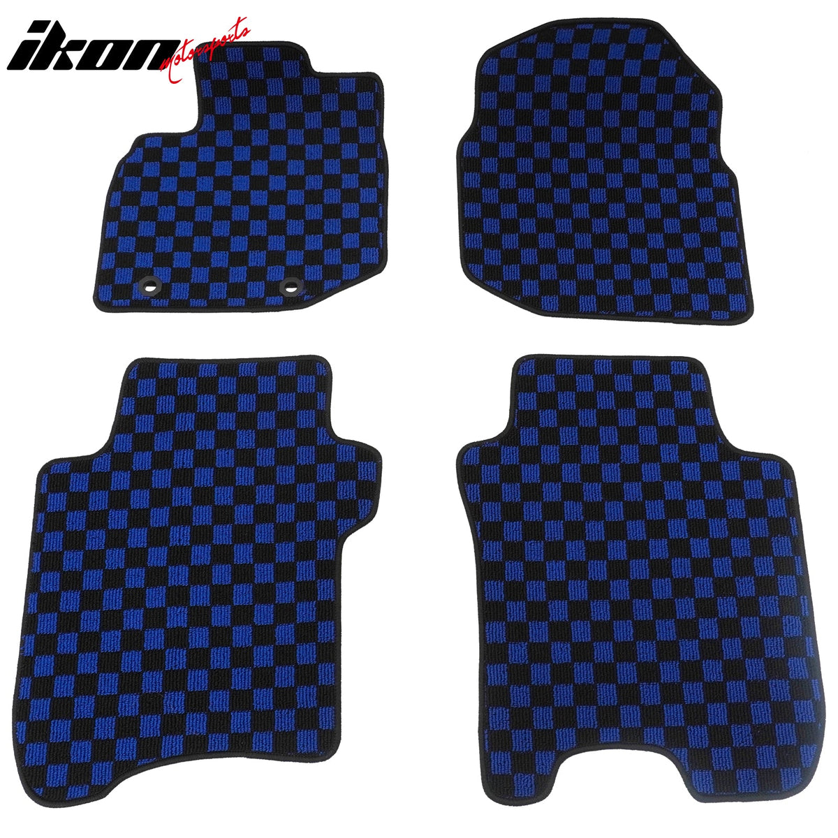 Front Rear Full Set Waterproof Floor Mats for Honda Fit 2009-2013 Black Blue Plaid Checkered Carpets PP & Loop Pile Surface & TPE Backing 4PCS
