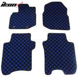 Front Rear Full Set Waterproof Floor Mats for Honda Fit 2009-2013 Black Blue Plaid Checkered Carpets PP & Loop Pile Surface & TPE Backing 4PCS