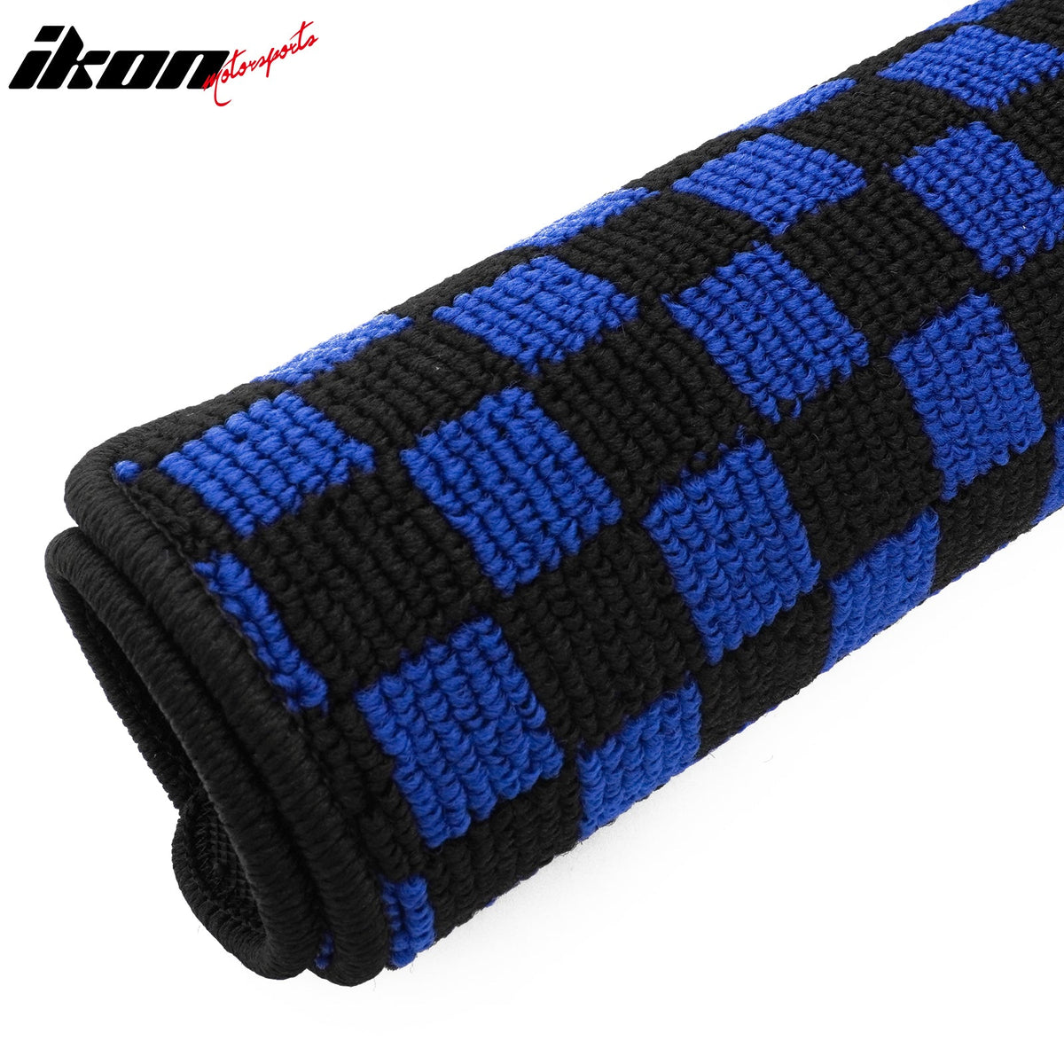 Front Rear Full Set Waterproof Floor Mats for Honda Fit 2009-2013 Black Blue Plaid Checkered Carpets PP & Loop Pile Surface & TPE Backing 4PCS