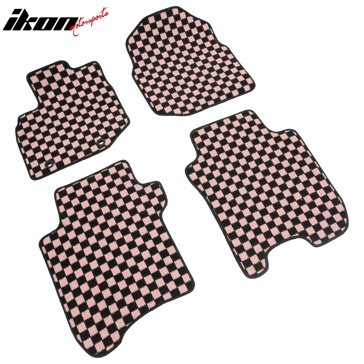 Front Rear Full Set Waterproof Floor Mats for Honda Fit 2009-2013 Black Pink Plaid Checkered Carpets PP & Loop Pile Surface & TPE Backing 4PCS