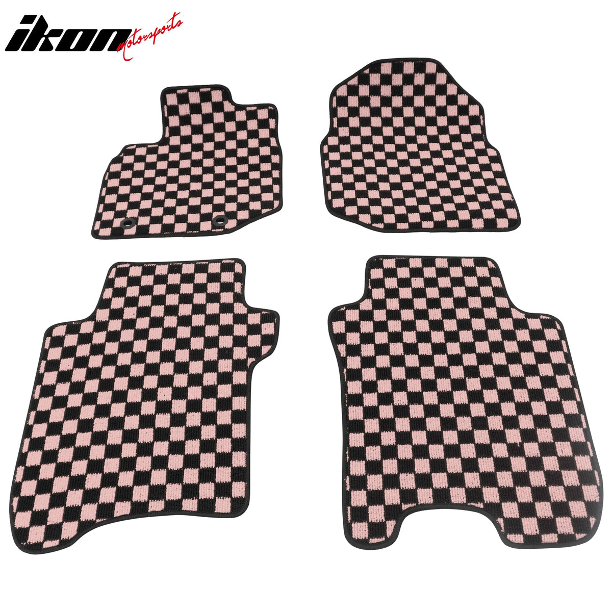 Front Rear Full Set Waterproof Floor Mats for Honda Fit 2009-2013 Black Pink Plaid Checkered Carpets PP & Loop Pile Surface & TPE Backing 4PCS