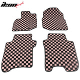 Front Rear Full Set Waterproof Floor Mats for Honda Fit 2009-2013 Black Pink Plaid Checkered Carpets PP & Loop Pile Surface & TPE Backing 4PCS