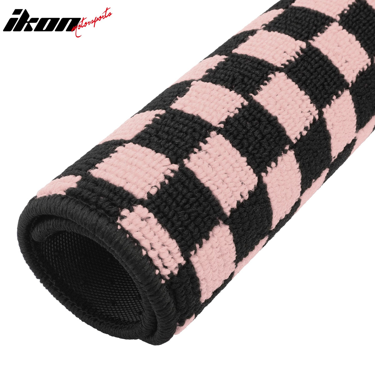 Front Rear Full Set Waterproof Floor Mats for Honda Fit 2009-2013 Black Pink Plaid Checkered Carpets PP & Loop Pile Surface & TPE Backing 4PCS