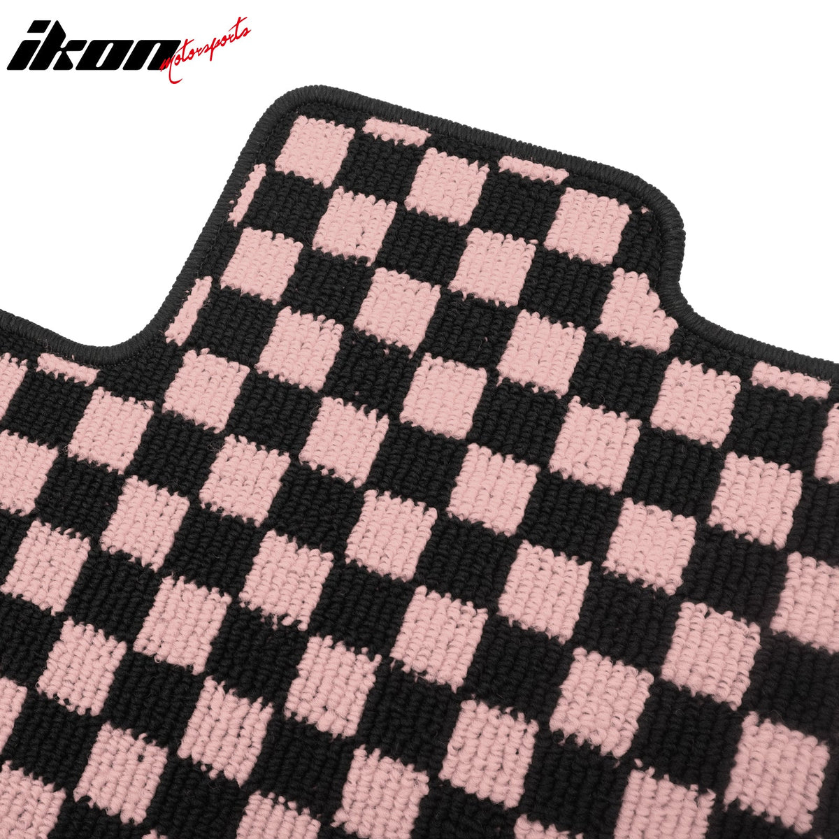 Front Rear Full Set Waterproof Floor Mats for Honda Fit 2009-2013 Black Pink Plaid Checkered Carpets PP & Loop Pile Surface & TPE Backing 4PCS