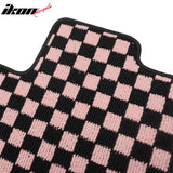 Front Rear Full Set Waterproof Floor Mats for Honda Fit 2009-2013 Black Pink Plaid Checkered Carpets PP & Loop Pile Surface & TPE Backing 4PCS