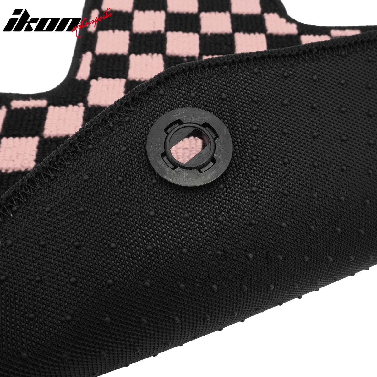 Front Rear Full Set Waterproof Floor Mats for Honda Fit 2009-2013 Black Pink Plaid Checkered Carpets PP & Loop Pile Surface & TPE Backing 4PCS