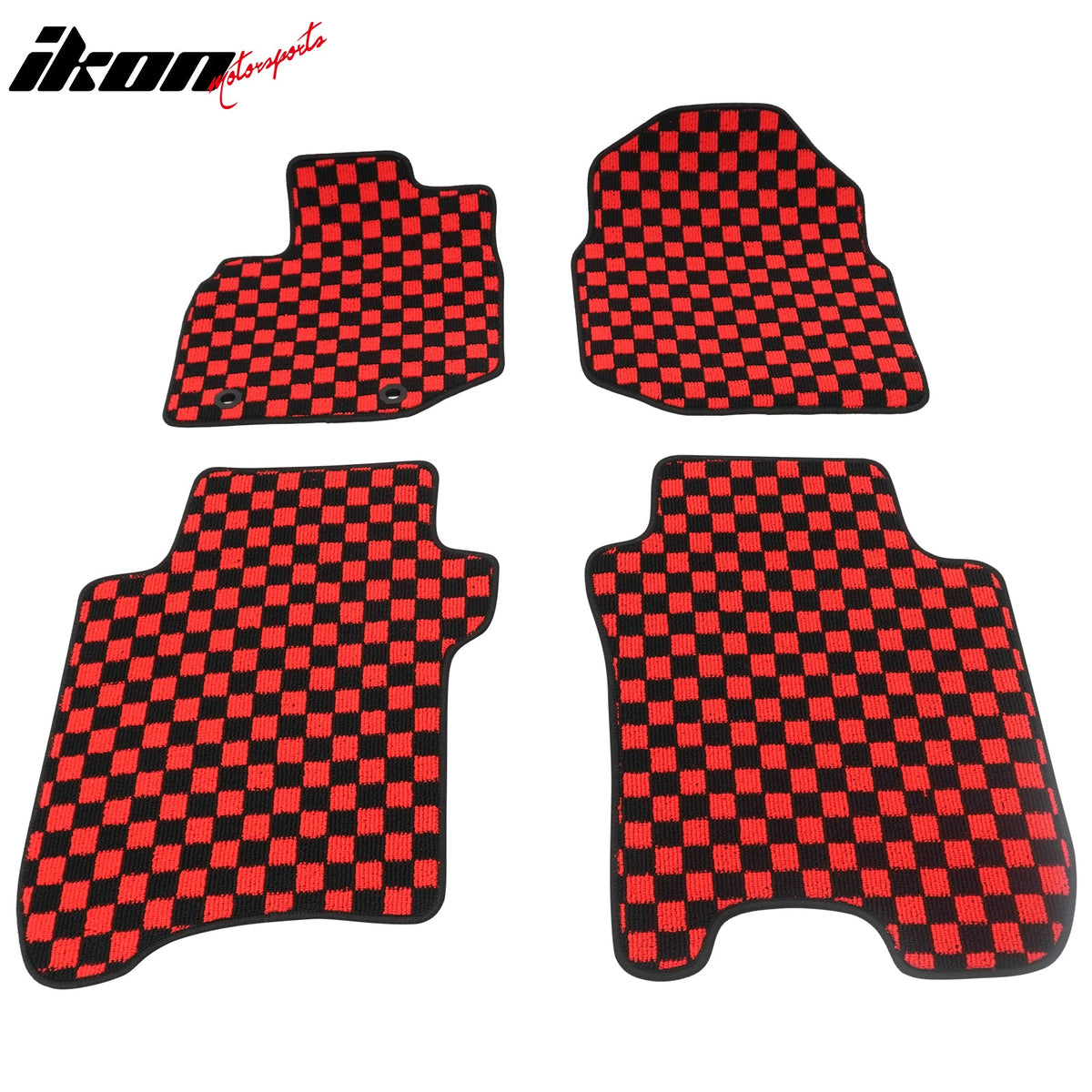 Front Rear Full Set Waterproof Floor Mats for Honda Fit 2009-2013 Black Red Plaid Checkered Carpets PP & Loop Pile Surface & TPE Backing 4PCS