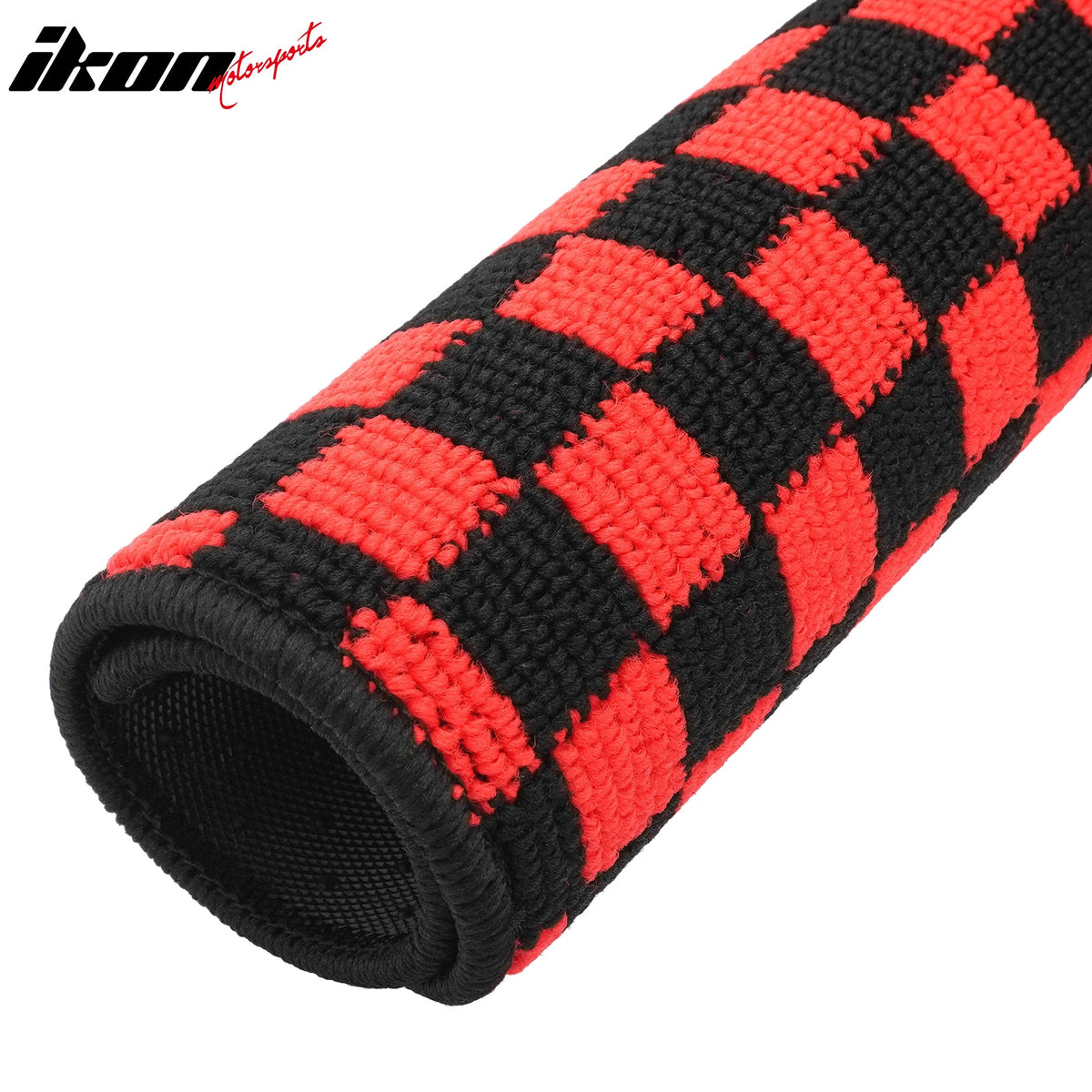Front Rear Full Set Waterproof Floor Mats for Honda Fit 2009-2013 Black Red Plaid Checkered Carpets PP & Loop Pile Surface & TPE Backing 4PCS