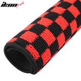Front Rear Full Set Waterproof Floor Mats for Honda Fit 2009-2013 Black Red Plaid Checkered Carpets PP & Loop Pile Surface & TPE Backing 4PCS