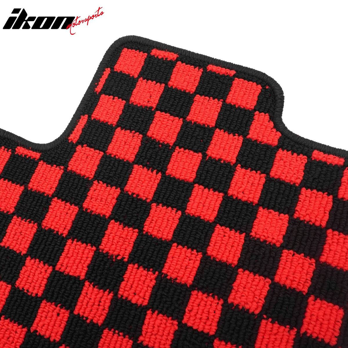 Front Rear Full Set Waterproof Floor Mats for Honda Fit 2009-2013 Black Red Plaid Checkered Carpets PP & Loop Pile Surface & TPE Backing 4PCS