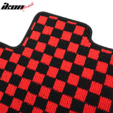 Front Rear Full Set Waterproof Floor Mats for Honda Fit 2009-2013 Black Red Plaid Checkered Carpets PP & Loop Pile Surface & TPE Backing 4PCS