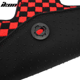 Front Rear Full Set Waterproof Floor Mats for Honda Fit 2009-2013 Black Red Plaid Checkered Carpets PP & Loop Pile Surface & TPE Backing 4PCS