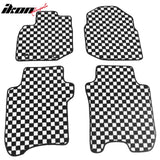 Front Rear Full Set Waterproof Floor Mats for Honda Fit 2009-2013 Black White Plaid Checkered Carpets PP & Loop Pile Surface & TPE Backing 4PCS
