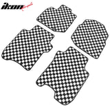 Front Rear Full Set Waterproof Floor Mats for Honda Fit 2009-2013 Black White Plaid Checkered Carpets PP & Loop Pile Surface & TPE Backing 4PCS