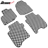 Front Rear Full Set Waterproof Floor Mats for Honda Fit 2009-2013 Black White Plaid Checkered Carpets PP & Loop Pile Surface & TPE Backing 4PCS