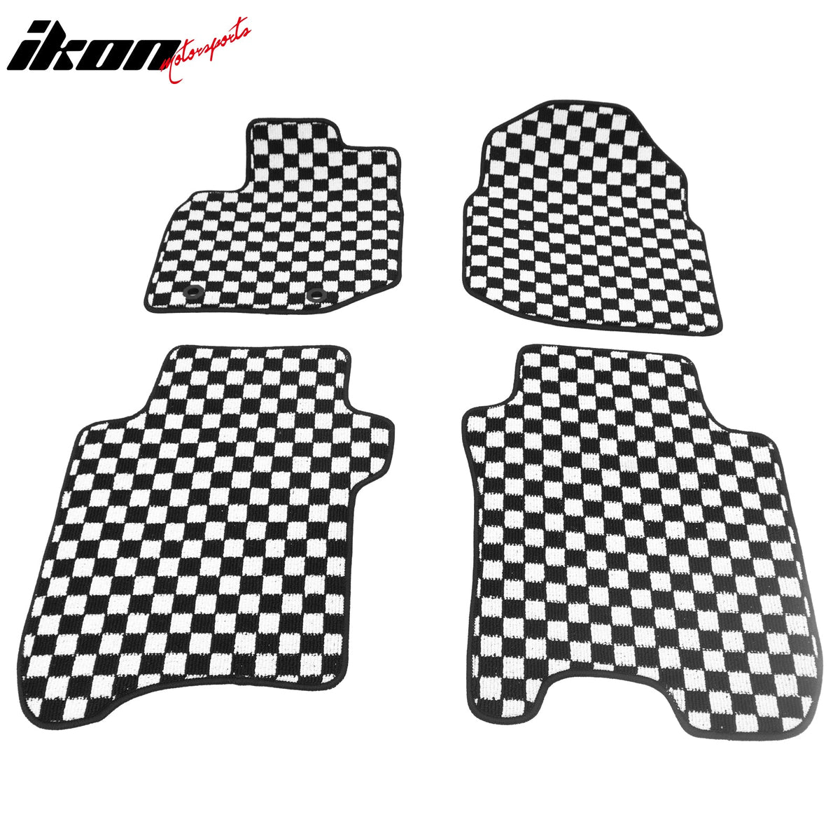 Front Rear Full Set Waterproof Floor Mats for Honda Fit 2009-2013 Black White Plaid Checkered Carpets PP & Loop Pile Surface & TPE Backing 4PCS