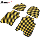 Front Rear Full Set Waterproof Floor Mats for Honda Fit 2009-2013 Black Yellow Plaid Checkered Carpets PP & Loop Pile Surface & TPE Backing 4PCS