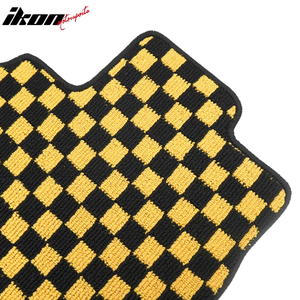 Front Rear Full Set Waterproof Floor Mats for Honda Fit 2009-2013 Black Yellow Plaid Checkered Carpets PP & Loop Pile Surface & TPE Backing 4PCS