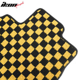 Front Rear Full Set Waterproof Floor Mats for Honda Fit 2009-2013 Black Yellow Plaid Checkered Carpets PP & Loop Pile Surface & TPE Backing 4PCS