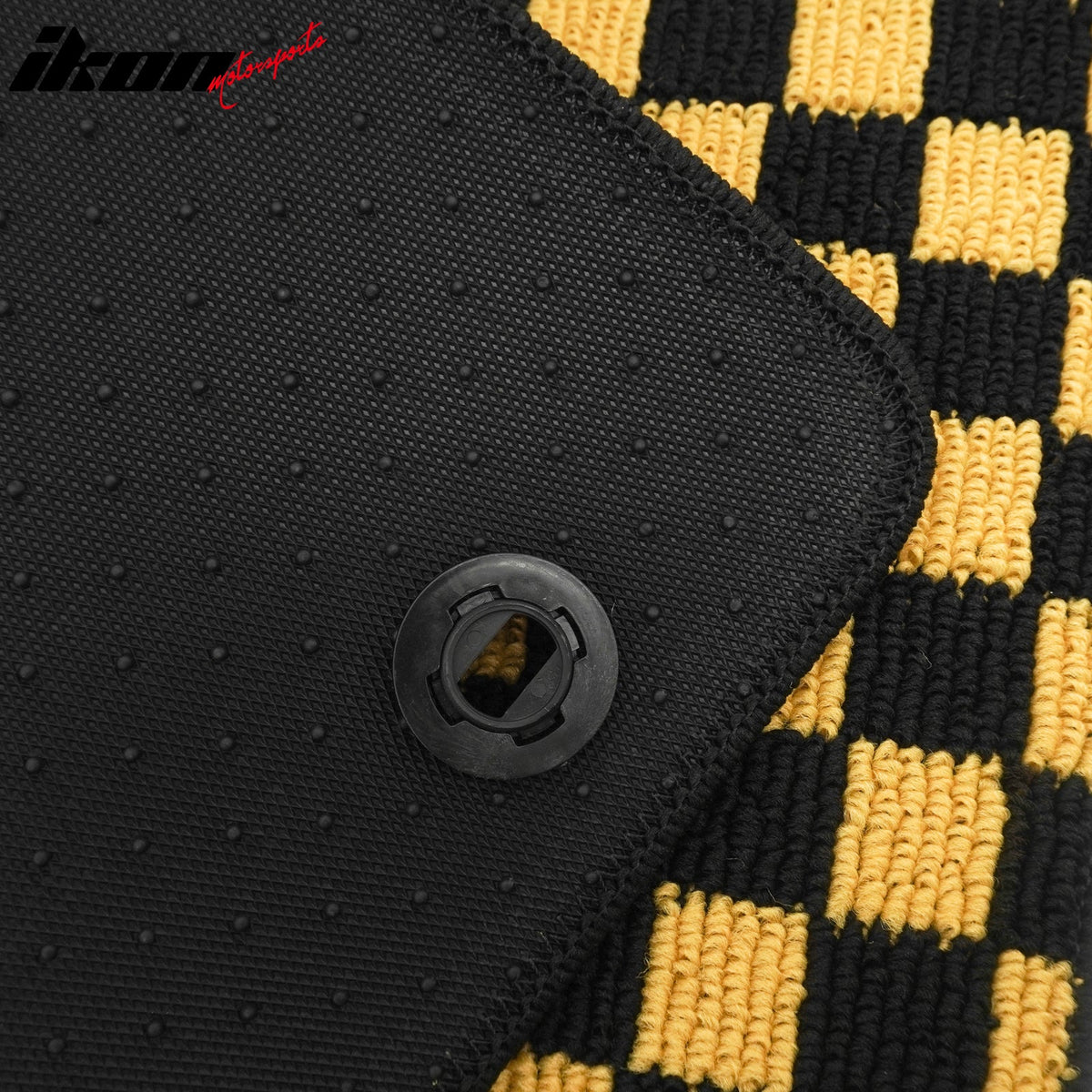 Front Rear Full Set Waterproof Floor Mats for Honda Fit 2009-2013 Black Yellow Plaid Checkered Carpets PP & Loop Pile Surface & TPE Backing 4PCS