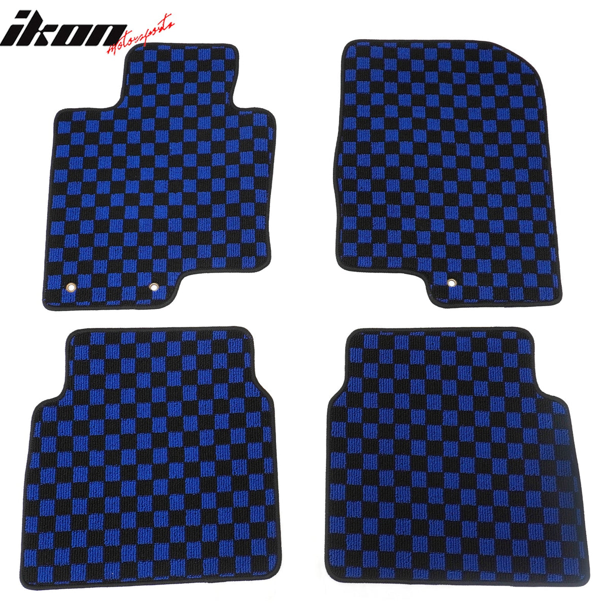 Front Rear Full Set Waterproof Floor Mats for Hyundai Sonata 2011-2014 Black Blue Plaid Checkered Carpets PP & Loop Pile Surface & TPE Backing 4PCS