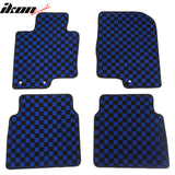 Front Rear Full Set Waterproof Floor Mats for Hyundai Sonata 2011-2014 Black Blue Plaid Checkered Carpets PP & Loop Pile Surface & TPE Backing 4PCS