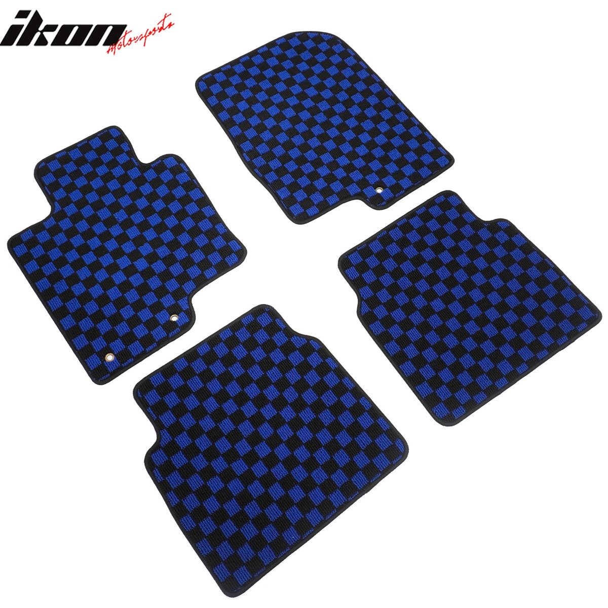 Front Rear Full Set Waterproof Floor Mats for Hyundai Sonata 2011-2014 Black Blue Plaid Checkered Carpets PP & Loop Pile Surface & TPE Backing 4PCS