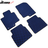 Front Rear Full Set Waterproof Floor Mats for Hyundai Sonata 2011-2014 Black Blue Plaid Checkered Carpets PP & Loop Pile Surface & TPE Backing 4PCS