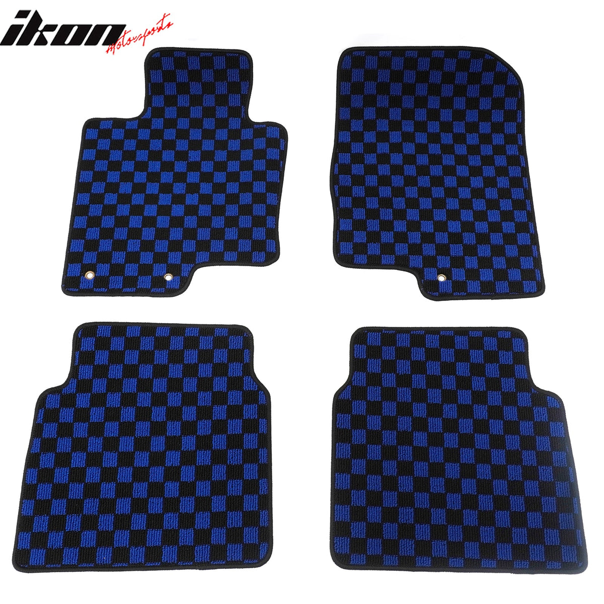 Front Rear Full Set Waterproof Floor Mats for Hyundai Sonata 2011-2014 Black Blue Plaid Checkered Carpets PP & Loop Pile Surface & TPE Backing 4PCS
